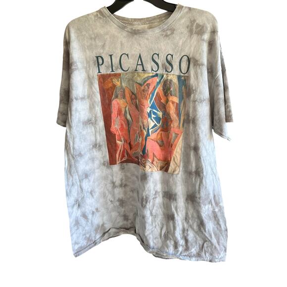 PICASSO Artsy graphic gray thrashed grunge tee top SZ L - Picture 1 of 5